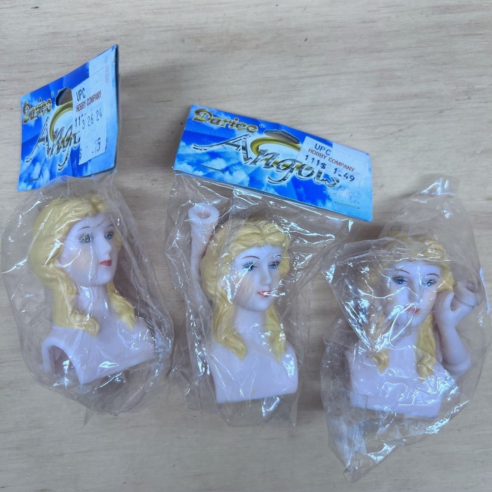 😇Lot 3 sets angels Darice Plastic Blonde NIP vintage craft open eyes 1224-24 DIY